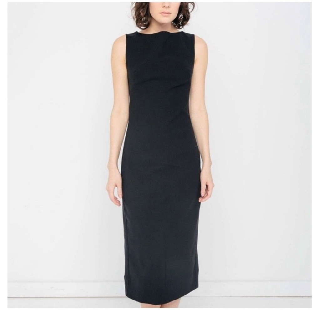 Elizabeth Suzann Elise‎ Dress Black Cotton Spandex Sheath Midi 10 Tall